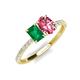 5 - Galina 7x5 mm Emerald Cut Emerald and 8x6 mm Oval Pink Tourmaline 2 Stone Duo Ring 