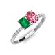 5 - Galina 7x5 mm Emerald Cut Emerald and 8x6 mm Oval Pink Tourmaline 2 Stone Duo Ring 