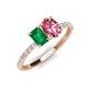 5 - Galina 7x5 mm Emerald Cut Emerald and 8x6 mm Oval Pink Tourmaline 2 Stone Duo Ring 