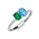 5 - Galina 7x5 mm Emerald Cut Emerald and 8x6 mm Oval Blue Topaz 2 Stone Duo Ring 