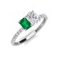 5 - Galina 7x5 mm Emerald Cut Emerald and 8x6 mm Oval White Sapphire 2 Stone Duo Ring 