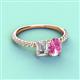 4 - Galina IGI Certified 7x5 mm Emerald Cut Lab Grown Diamond and 8x6 mm Oval Pink Sapphire 2 Stone Duo Ring 