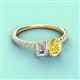 4 - Galina IGI Certified 7x5 mm Emerald Cut Lab Grown Diamond and 8x6 mm Oval Yellow Sapphire 2 Stone Duo Ring 