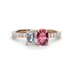 1 - Galina IGI Certified 7x5 mm Emerald Cut Lab Grown Diamond and 8x6 mm Oval Pink Tourmaline 2 Stone Duo Ring 