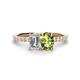 1 - Galina IGI Certified 7x5 mm Emerald Cut Lab Grown Diamond and 8x6 mm Oval Peridot 2 Stone Duo Ring 