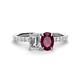 1 - Galina IGI Certified 7x5 mm Emerald Cut Lab Grown Diamond and 8x6 mm Oval Rhodolite Garnet 2 Stone Duo Ring 