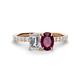 1 - Galina IGI Certified 7x5 mm Emerald Cut Lab Grown Diamond and 8x6 mm Oval Rhodolite Garnet 2 Stone Duo Ring 