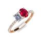 5 - Galina 7x5 mm Emerald Cut Forever One Moissanite and 8x6 mm Oval Ruby 2 Stone Duo Ring 