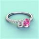 4 - Galina 7x5 mm Emerald Cut Forever One Moissanite and 8x6 mm Oval Pink Sapphire 2 Stone Duo Ring 