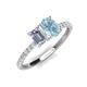 5 - Galina 7x5 mm Emerald Cut Forever One Moissanite and 8x6 mm Oval Aquamarine 2 Stone Duo Ring 