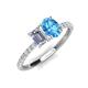 5 - Galina 7x5 mm Emerald Cut Forever Brilliant Moissanite and 8x6 mm Oval Blue Topaz 2 Stone Duo Ring 