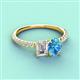 4 - Galina 7x5 mm Emerald Cut Forever Brilliant Moissanite and 8x6 mm Oval Blue Topaz 2 Stone Duo Ring 