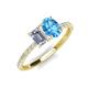 5 - Galina 7x5 mm Emerald Cut Forever Brilliant Moissanite and 8x6 mm Oval Blue Topaz 2 Stone Duo Ring 