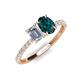 5 - Galina 7x5 mm Emerald Cut Forever Brilliant Moissanite and 8x6 mm Oval London Blue Topaz 2 Stone Duo Ring 