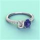 4 - Galina 7x5 mm Emerald Cut Forever One Moissanite and 8x6 mm Oval Iolite 2 Stone Duo Ring 