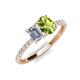5 - Galina 7x5 mm Emerald Cut Forever Brilliant Moissanite and 8x6 mm Oval Peridot 2 Stone Duo Ring 