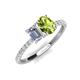 5 - Galina 7x5 mm Emerald Cut Forever One Moissanite and 8x6 mm Oval Peridot 2 Stone Duo Ring 