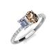 5 - Galina 7x5 mm Emerald Cut Forever Brilliant Moissanite and 8x6 mm Oval Smoky Quartz 2 Stone Duo Ring 