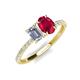 5 - Galina 7x5 mm Emerald Cut Forever Brilliant Moissanite and 8x6 mm Oval Ruby 2 Stone Duo Ring 