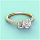 4 - Galina 7x5 mm Emerald Cut Forever Brilliant Moissanite and 8x6 mm Oval White Sapphire 2 Stone Duo Ring 