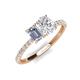 5 - Galina 7x5 mm Emerald Cut Forever Brilliant Moissanite and 8x6 mm Oval White Sapphire 2 Stone Duo Ring 