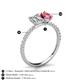 6 - Galina 7x5 mm Emerald Cut Forever Brilliant Moissanite and 8x6 mm Oval Pink Tourmaline 2 Stone Duo Ring 