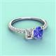 4 - Galina 7x5 mm Emerald Cut Forever Brilliant Moissanite and 8x6 mm Oval Tanzanite 2 Stone Duo Ring 