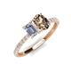 5 - Galina 7x5 mm Emerald Cut Forever Brilliant Moissanite and 8x6 mm Oval Smoky Quartz 2 Stone Duo Ring 