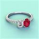 4 - Galina 7x5 mm Emerald Cut Forever Brilliant Moissanite and 8x6 mm Oval Ruby 2 Stone Duo Ring 