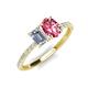 5 - Galina IGI Certified 7x5 mm Emerald Cut Lab Grown Diamond and 8x6 mm Oval Pink Tourmaline 2 Stone Duo Ring 