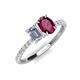 5 - Galina IGI Certified 7x5 mm Emerald Cut Lab Grown Diamond and 8x6 mm Oval Rhodolite Garnet 2 Stone Duo Ring 