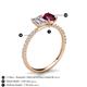 6 - Galina IGI Certified 7x5 mm Emerald Cut Lab Grown Diamond and 8x6 mm Oval Rhodolite Garnet 2 Stone Duo Ring 