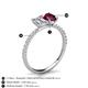 6 - Galina IGI Certified 7x5 mm Emerald Cut Lab Grown Diamond and 8x6 mm Oval Rhodolite Garnet 2 Stone Duo Ring 