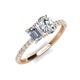 5 - Galina IGI Certified 7x5 mm Emerald Cut Lab Grown Diamond and 8x6 mm Oval Forever One Moissanite 2 Stone Duo Ring 
