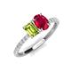 5 - Galina 7x5 mm Emerald Cut Peridot and 8x6 mm Oval Ruby 2 Stone Duo Ring 