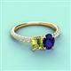 4 - Galina 7x5 mm Emerald Cut Peridot and 8x6 mm Oval Blue Sapphire 2 Stone Duo Ring 
