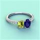 4 - Galina 7x5 mm Emerald Cut Peridot and 8x6 mm Oval Blue Sapphire 2 Stone Duo Ring 