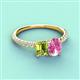 4 - Galina 7x5 mm Emerald Cut Peridot and 8x6 mm Oval Pink Sapphire 2 Stone Duo Ring 