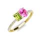 5 - Galina 7x5 mm Emerald Cut Peridot and 8x6 mm Oval Pink Sapphire 2 Stone Duo Ring 