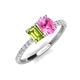 5 - Galina 7x5 mm Emerald Cut Peridot and 8x6 mm Oval Pink Sapphire 2 Stone Duo Ring 