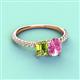 4 - Galina 7x5 mm Emerald Cut Peridot and 8x6 mm Oval Pink Sapphire 2 Stone Duo Ring 