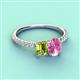 4 - Galina 7x5 mm Emerald Cut Peridot and 8x6 mm Oval Pink Sapphire 2 Stone Duo Ring 