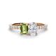 1 - Galina 7x5 mm Emerald Cut Peridot and 8x6 mm Oval White Sapphire 2 Stone Duo Ring 
