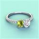 4 - Galina 7x5 mm Emerald Cut Peridot and 8x6 mm Oval White Sapphire 2 Stone Duo Ring 