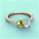 4 - Galina 7x5 mm Emerald Cut Peridot and 8x6 mm Oval Aquamarine 2 Stone Duo Ring 