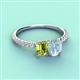 4 - Galina 7x5 mm Emerald Cut Peridot and 8x6 mm Oval Aquamarine 2 Stone Duo Ring 