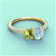 4 - Galina 7x5 mm Emerald Cut Peridot and 8x6 mm Oval Aquamarine 2 Stone Duo Ring 