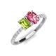 5 - Galina 7x5 mm Emerald Cut Peridot and 8x6 mm Oval Pink Tourmaline 2 Stone Duo Ring 