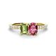 1 - Galina 7x5 mm Emerald Cut Peridot and 8x6 mm Oval Pink Tourmaline 2 Stone Duo Ring 