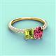 4 - Galina 7x5 mm Emerald Cut Peridot and 8x6 mm Oval Pink Tourmaline 2 Stone Duo Ring 